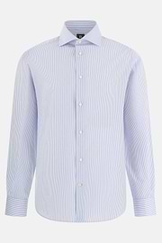 Camicia A Righe In Cotone Slim Fit, Azzurro, thumb, 6