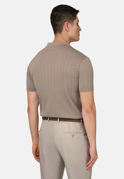 Gestricktes Poloshirt Aus Baumwolle Und Seide, Taupe, hi-res