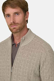 Roll Neck Jumper Full-Zip Cashmere Wool Plated, Beige, thumb, 3