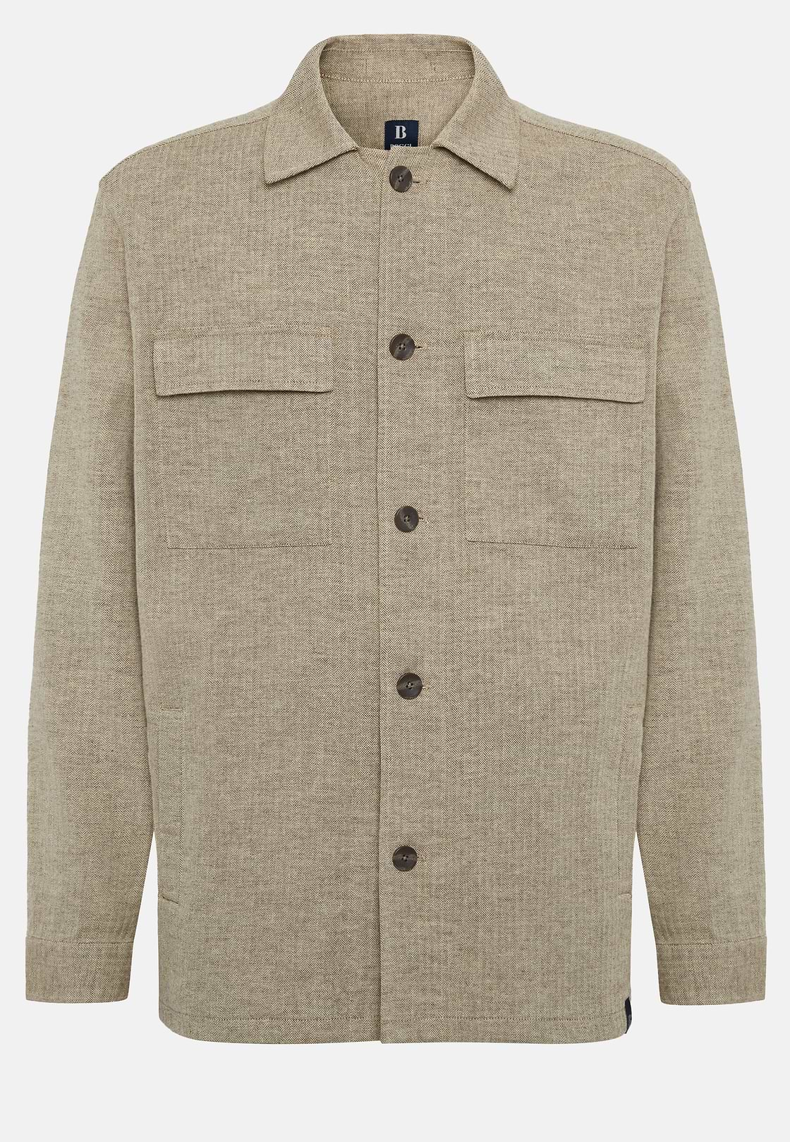 Linen Cotton Shirt Jacket, Taupe, hi-res