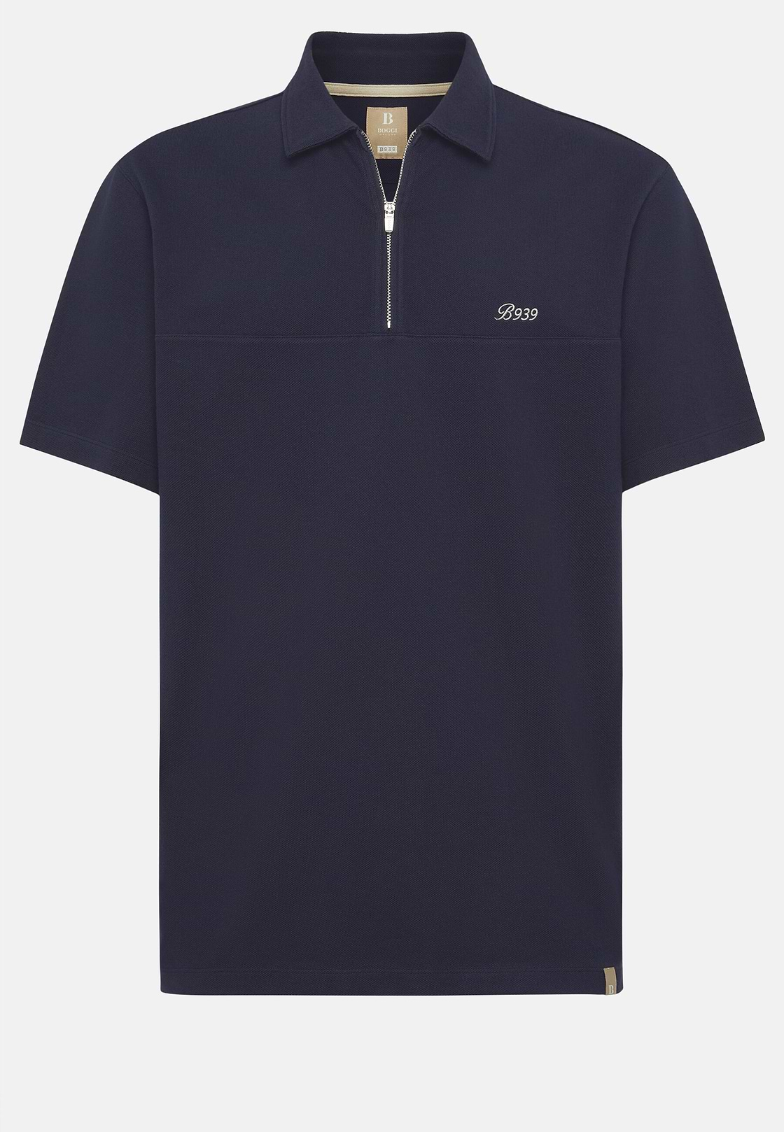 Organic Cotton Blend Piqué Polo Shirt, Navy blue, hi-res