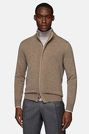 Pull Full Zip Marron En Laine Cachemire, Marron, hi-res