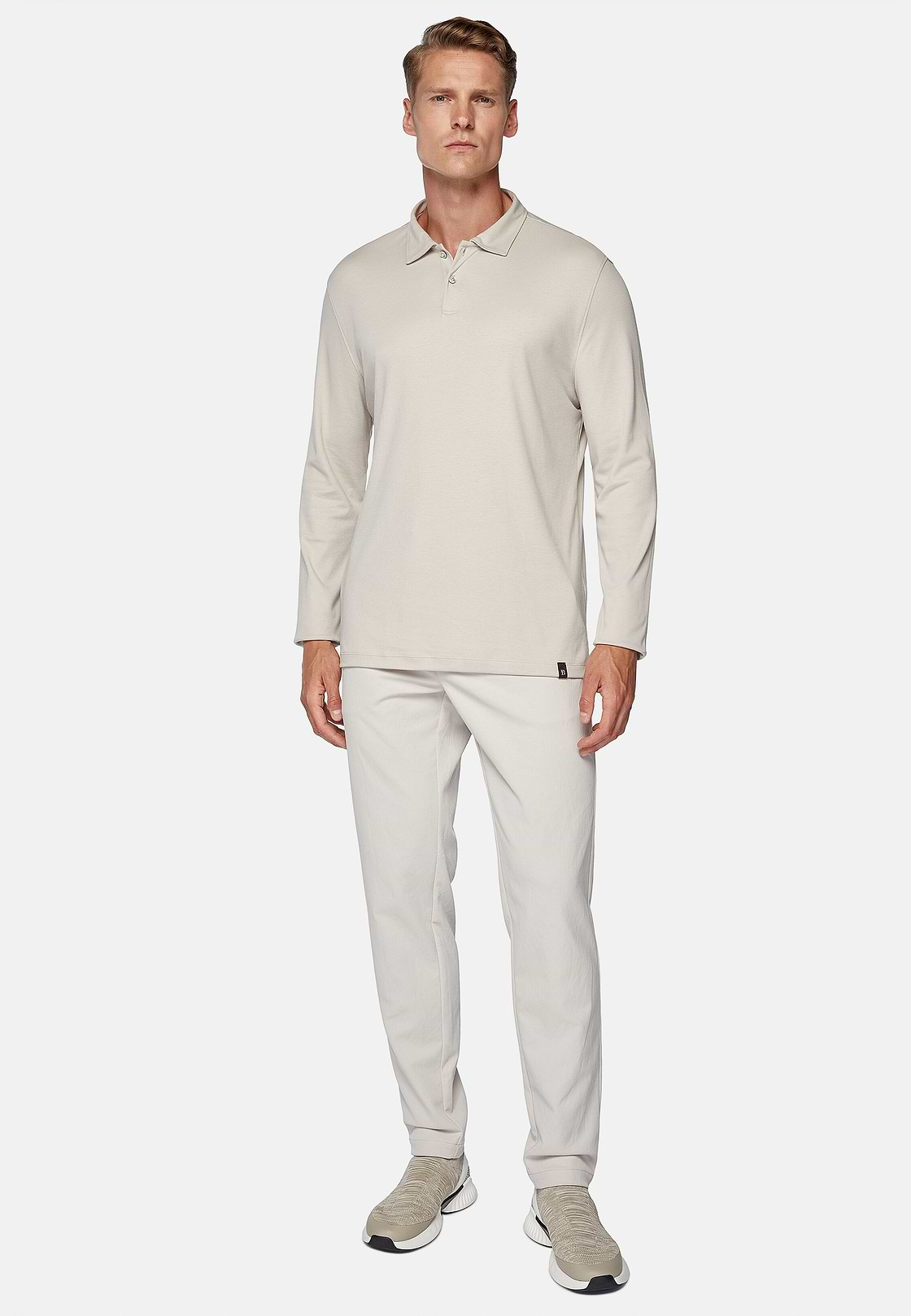 Polo Shirt in a Cotton Blend High-Performance Jersey, Sand, hi-res