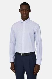 Camicia A Righe In Cotone Slim Fit, Azzurro, thumb, 1