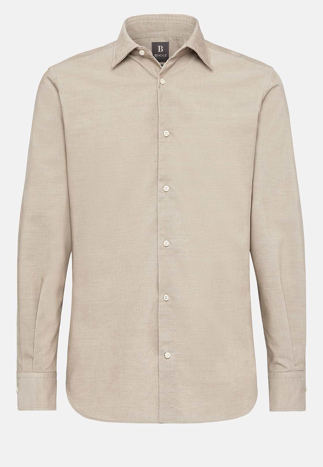 Camisa De Terciopelo De Algodón Regular Fit, Beige, hi-res