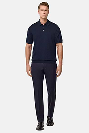 Polo En Maille De Coton Et Soie, bleu marine, hi-res