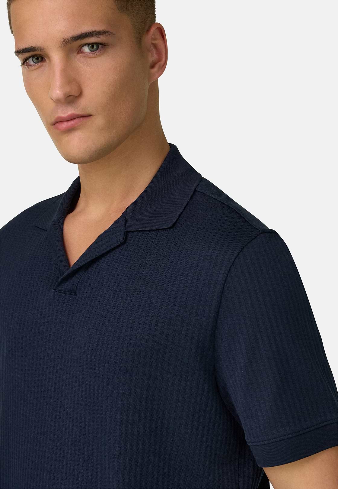 Polo In Cotone Pima Jacquard, Navy, hi-res, 4