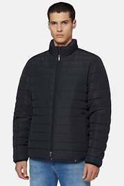 Quilted Nylon Real Down Bomber Style Sempione, Navy blue, hi-res