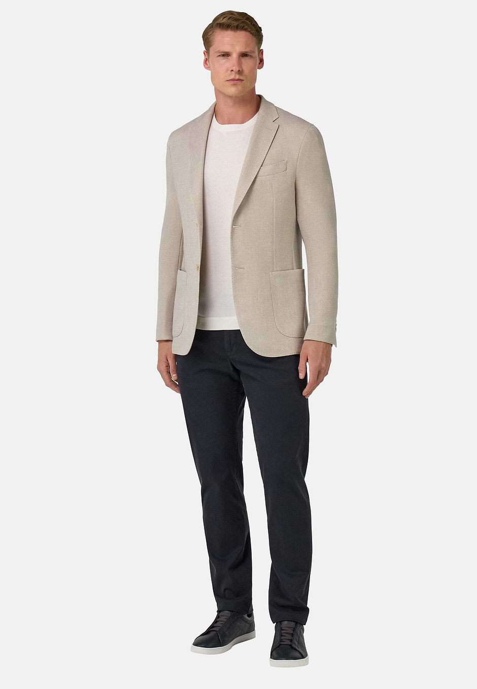 Printed Cotton Jersey Blazer, Beige, hi-res