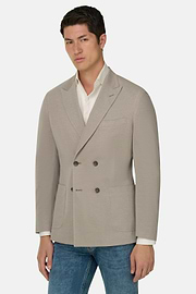 BROOKLYN | Micro Textured Double-Breasted Jacket in Pure Cotton, Taupe, thumb, 1