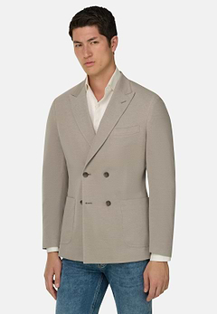 BROOKLYN | Micro Textured Double-Breasted Jacket in Pure Cotton