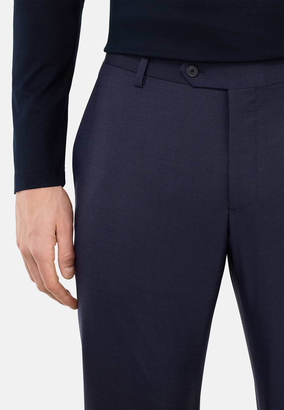 Fine Pinstripe Stretch Wool Suit, Navy blue, hi-res
