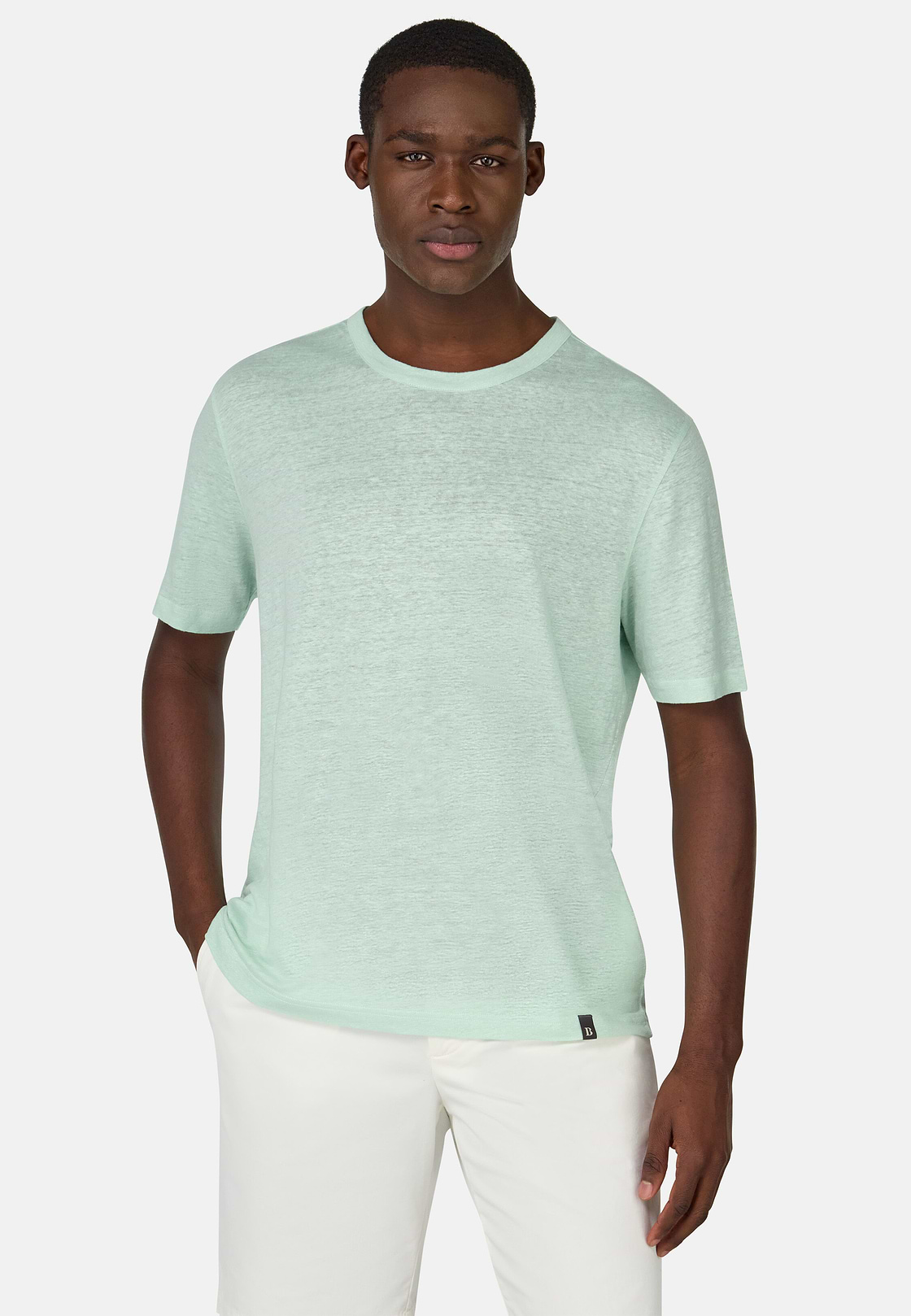 T-Shirt in Stretch Linen Jersey, Light Green, hi-res