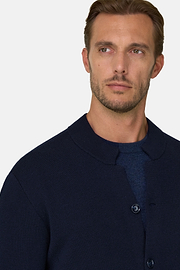 Knitted Jacket in Superfine Merino Wool, Navy blue, thumb, 3