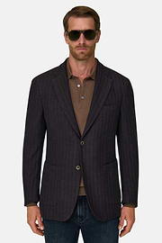 Blazer Herringbone in Cotton and Wool B Jersey, Dark brown, thumb, 1
