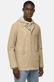Veste Chemise En Daim Véritable, Beige, hi-res