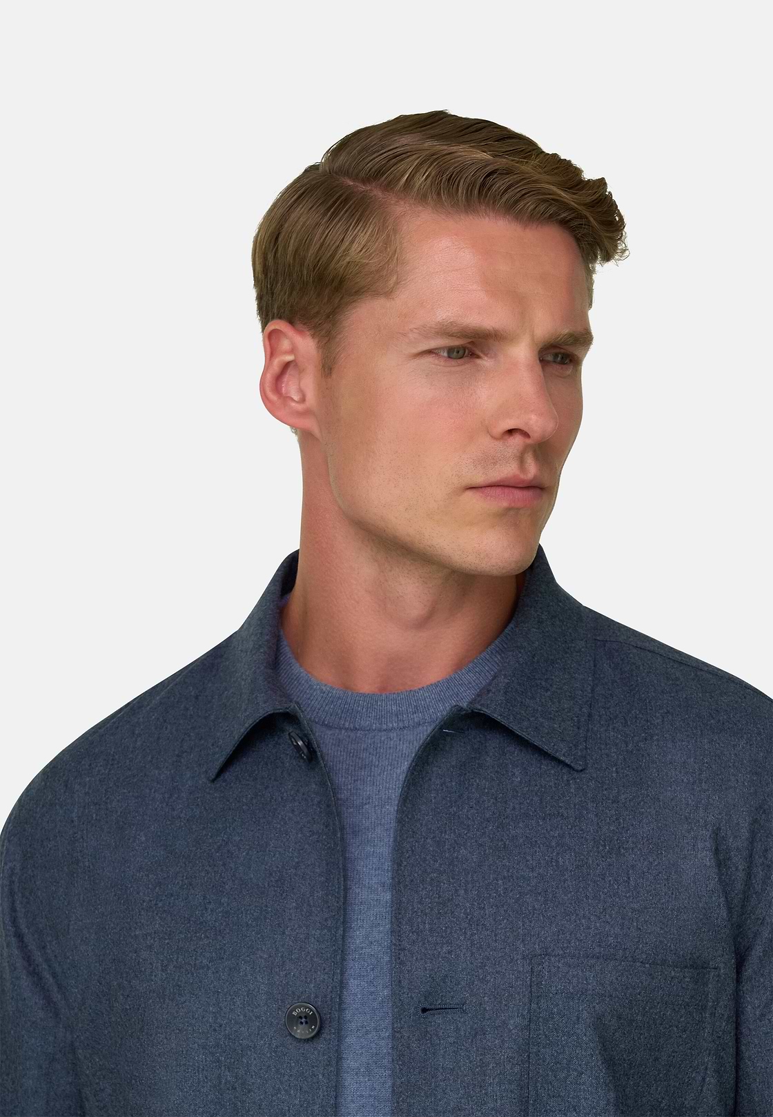 Shacket in Wool Flannel Mélange, Indigo, hi-res, 3