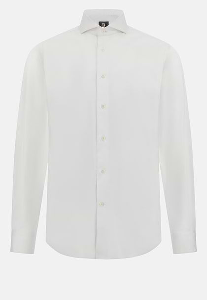 Slim Fit Stretch Cotton and Nylon Shirt, White, hi-res