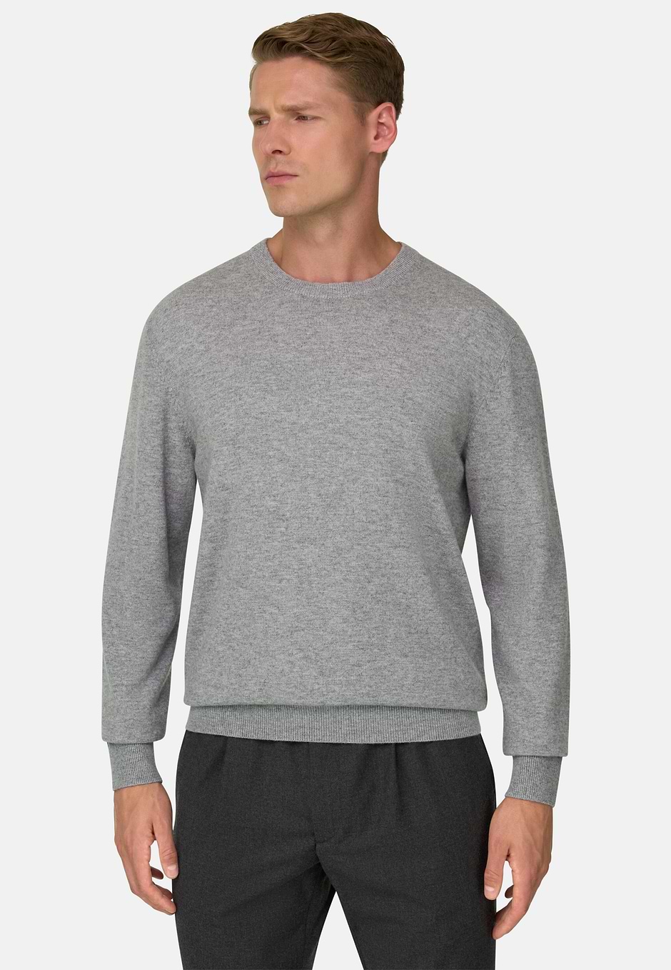 Crew Neck Jumper in Cashmere Blend, Grey, hi-res