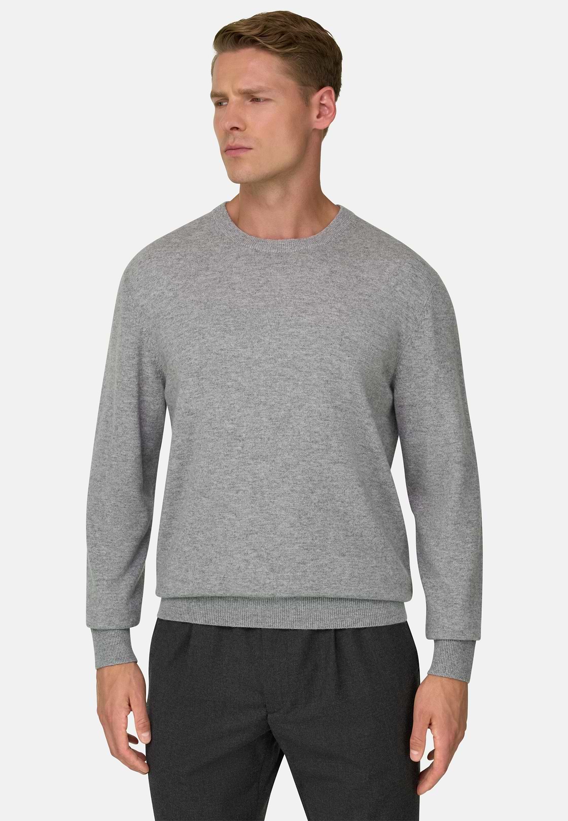 Crew Neck Jumper in Cashmere Blend, Grey, hi-res, 1