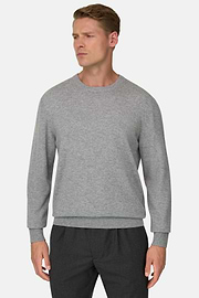 Crew Neck Jumper in Cashmere Blend, Grey, thumb, 1