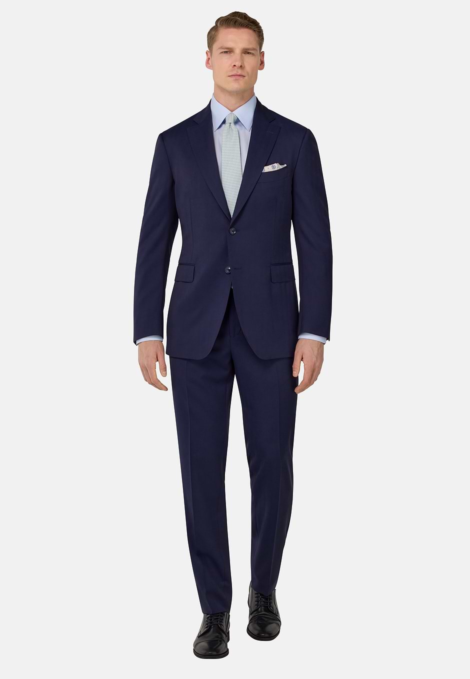 Herringbone Suit In Pure Super 130 Wool, Blue, hi-res