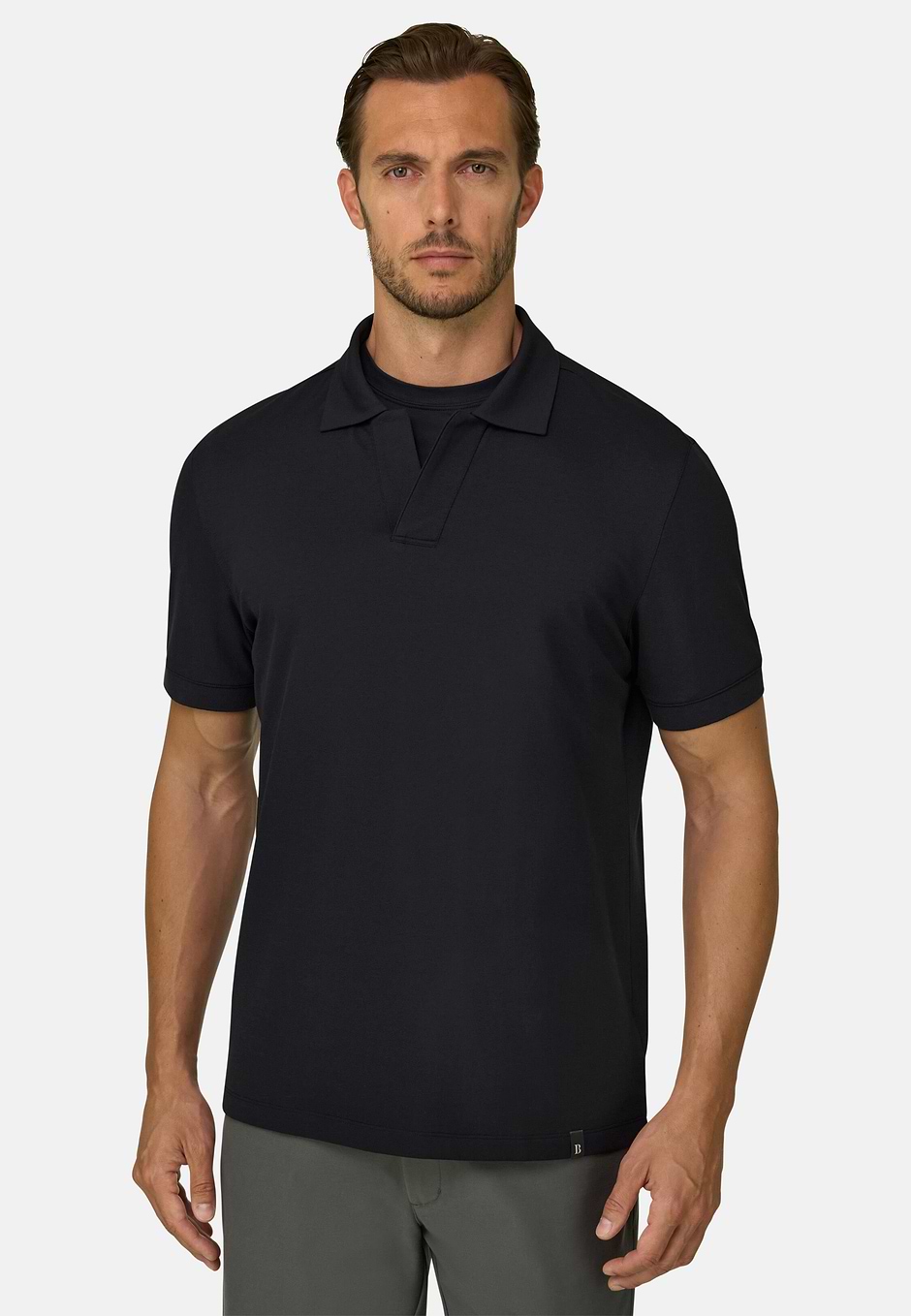 Polo in Stretch Cotton Blend Piqué Cool Jade-Fresh, Black, hi-res