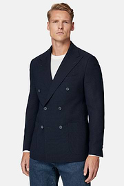 Giacca In Pura Lana Crepe, Navy, hi-res