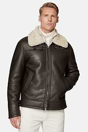Bomberjacke Aus Echtleder Und Sherling, Braun, hi-res