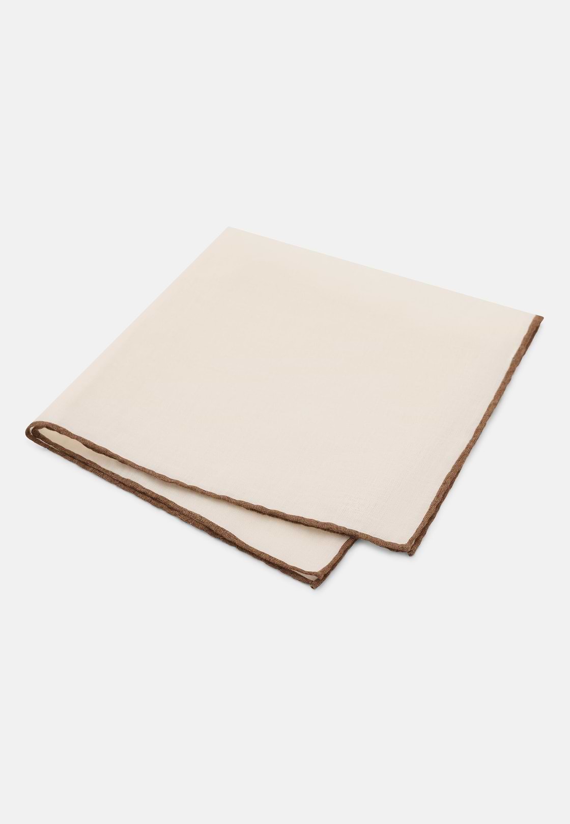 Linen Pocket Square With Contrasting Piping, White - Brown, hi-res, 1