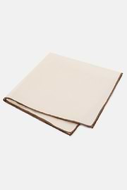 Linen Pocket Square With Contrasting Piping, White - Brown, thumb, 1