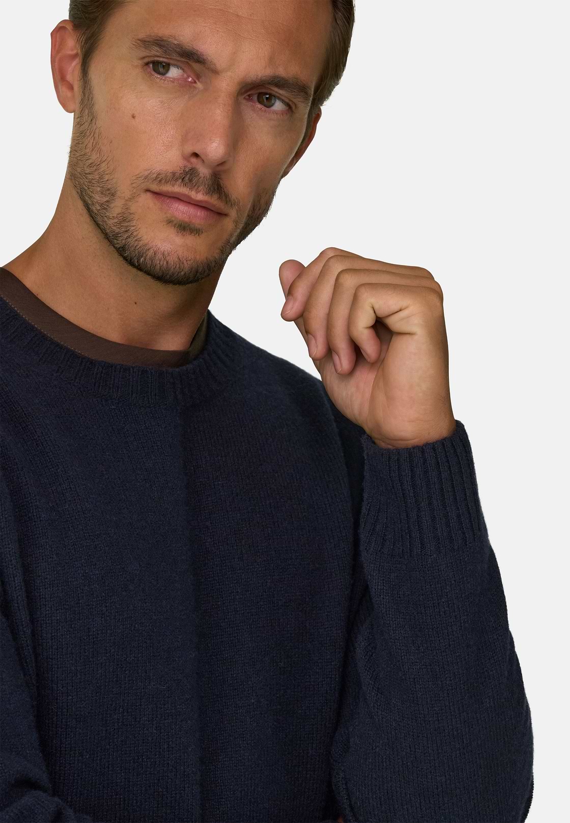 Crew Neck Jumper in Wool Blend, Navy blue, hi-res, 3
