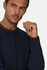 Crew Neck Jumper in Wool Blend, Navy blue, thumb, 3