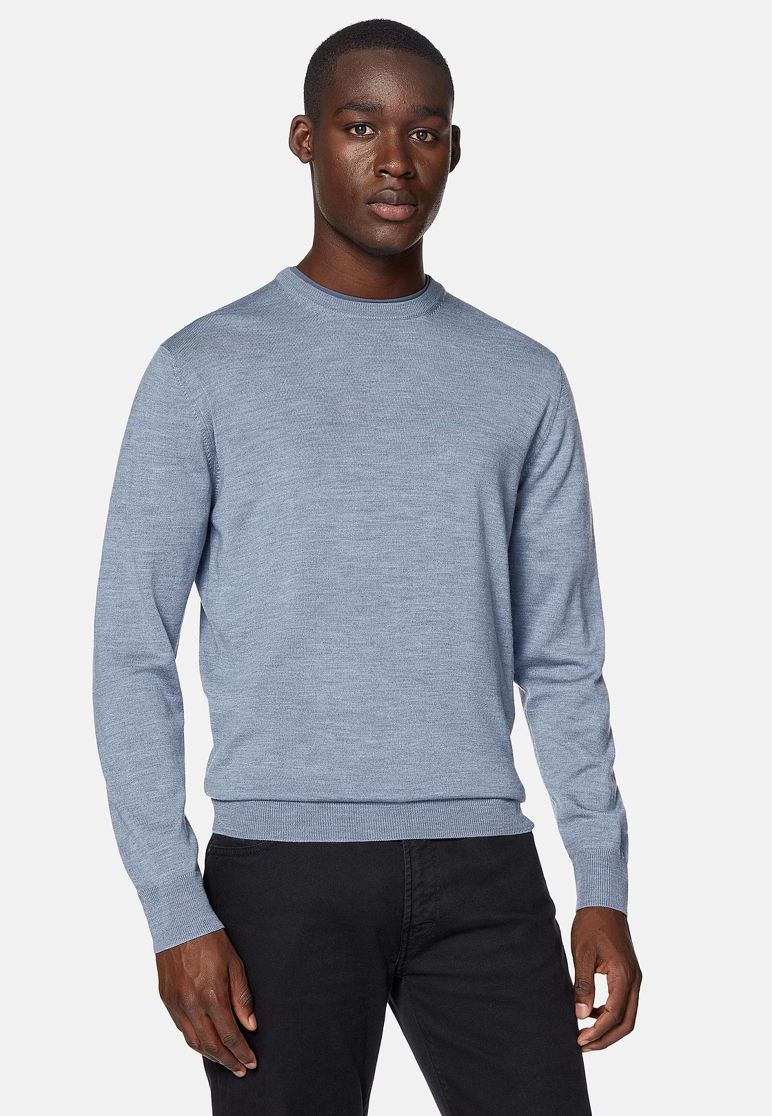 Sky Blue Merino Wool Crew Neck Jumper, Light Blue, hi-res