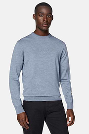 Pull Col Rond Bleu Clair En Laine Mérinos, Bleu clair, hi-res