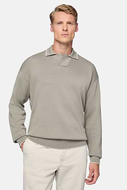 Taupe Polo Jumper In Organic Cotton And Nylon, Taupe, hi-res