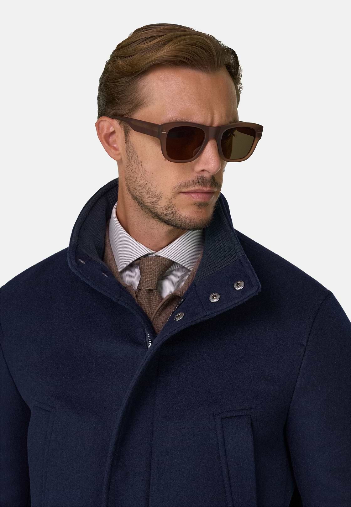 Car Coat Padded in Wool Cashmere, Navy blue, hi-res, 3