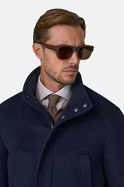 Car Coat Padded in Wool Cashmere, Navy blue, thumb, 3