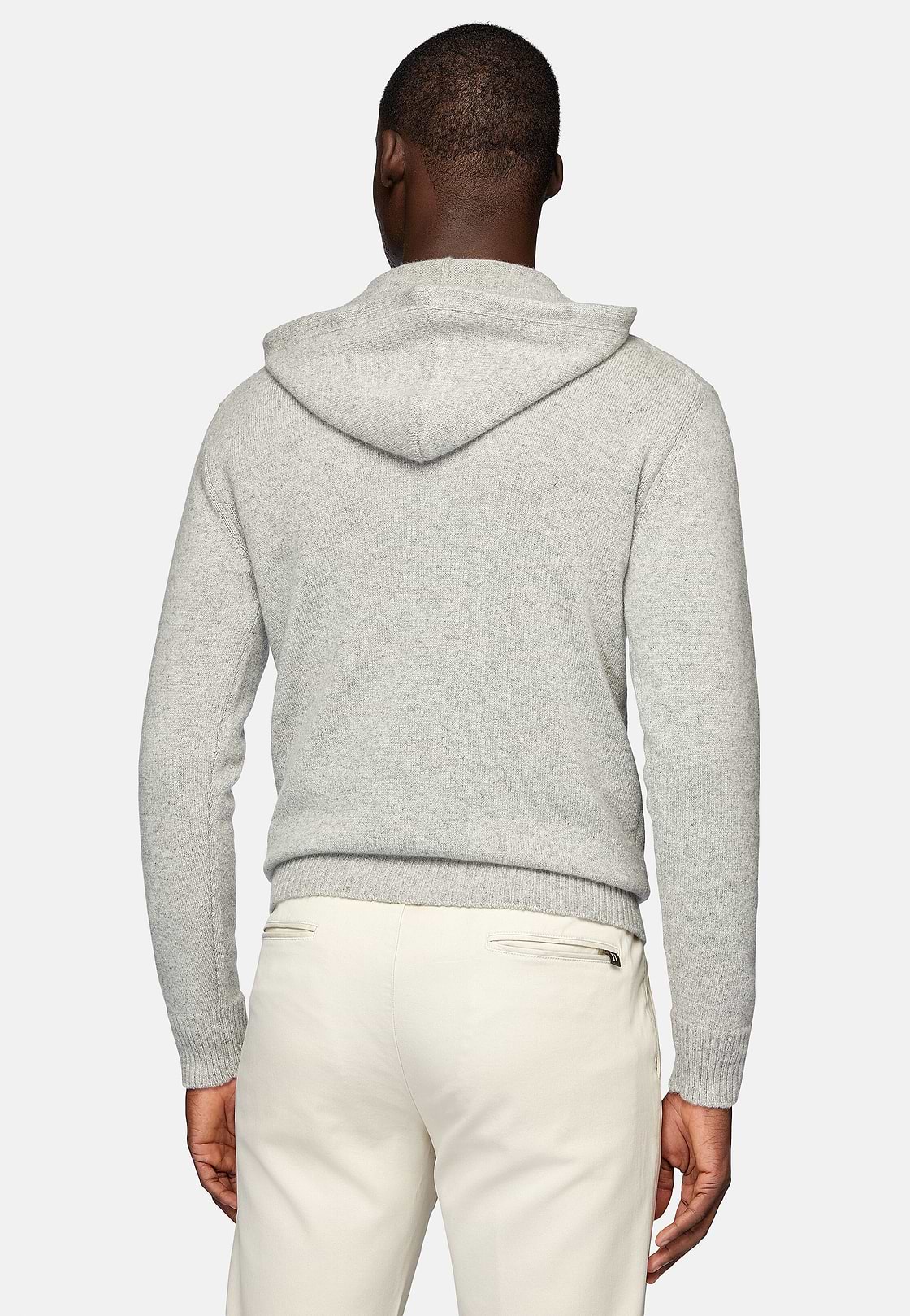 Grey Half Zip Hooded Jumper In Cashmere, Grey, hi-res