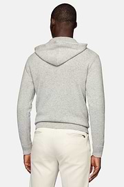 Grey Half Zip Hooded Jumper In Cashmere, Grey, hi-res