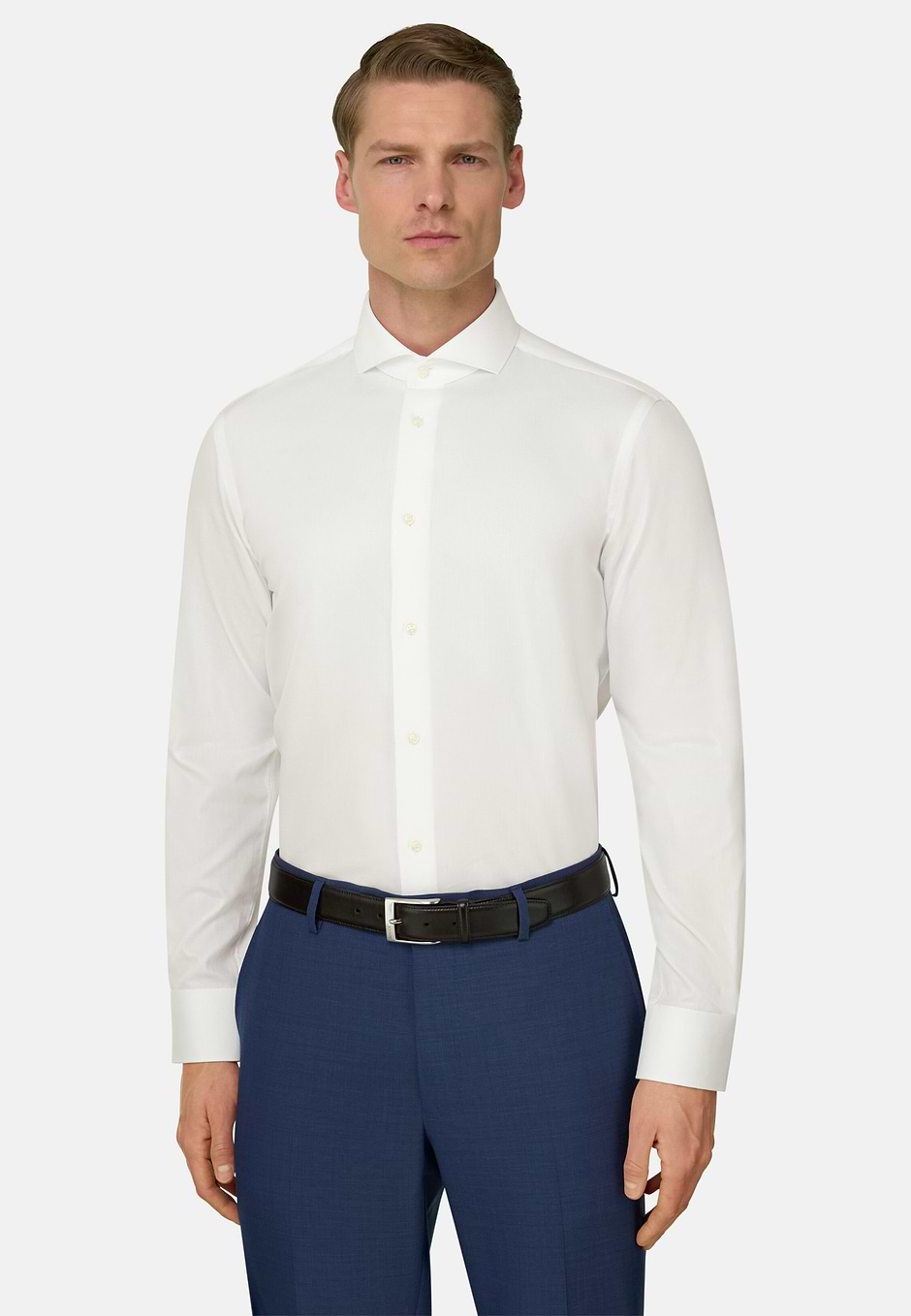 Dobby Napoli Collar Shirt Slim Fit, White, hi-res