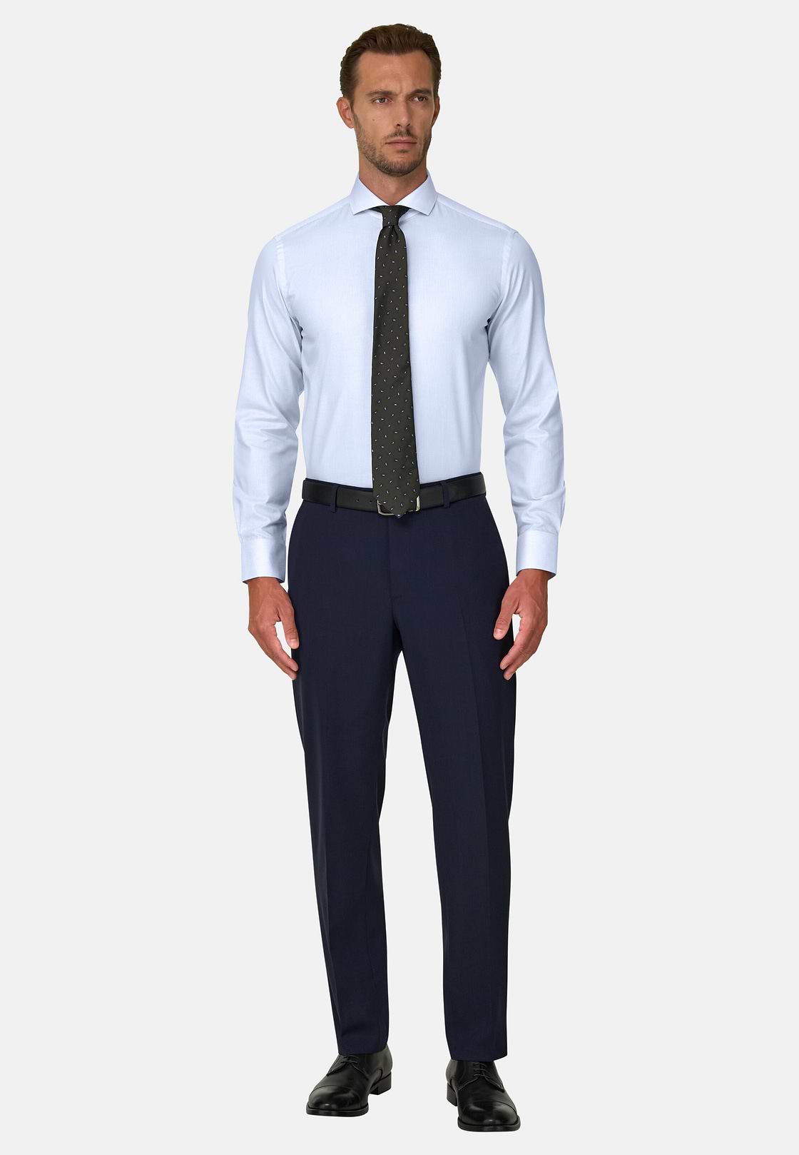Overhemd Gestreept in Katoen Dobby Slim Fit, Light Blue, hi-res, 2