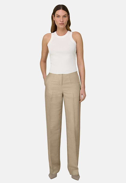 Linen Blend Trousers, Beige, hi-res
