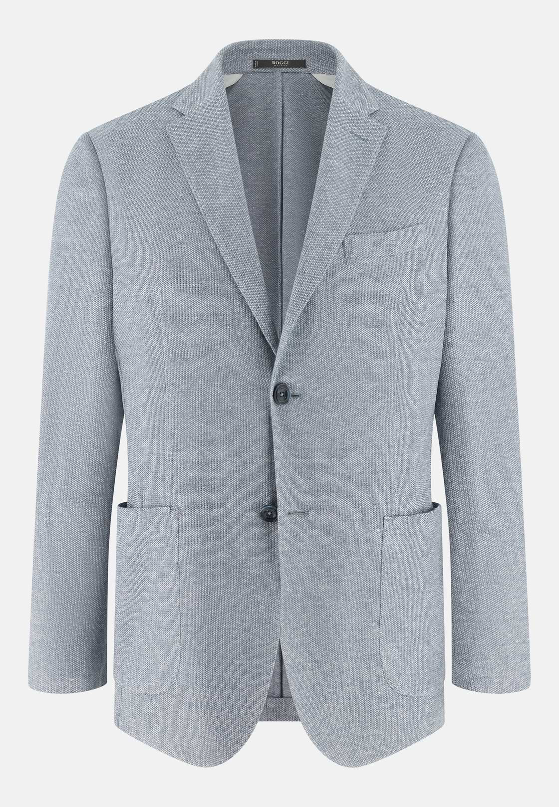 Giacca Micro Struttura In Misto Lino E Cotone B Jersey, Blu, hi-res, 5