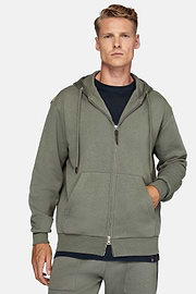 Full Zip Cotton Hooded Sweatshirt, Green, hi-res