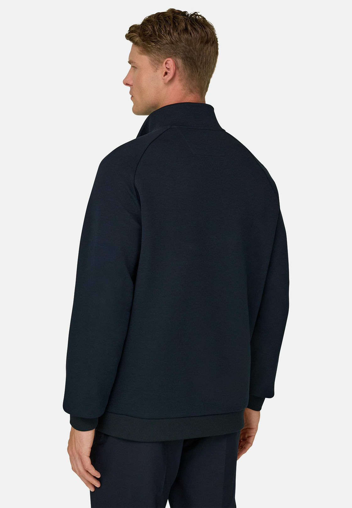 Quarter-Zip Sweatshirt in Cotton Blend Scuba B Tech, Navy blue, hi-res, 4