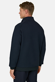 Quarter-Zip Sweatshirt in Cotton Blend Scuba B Tech, Navy blue, thumb, 4