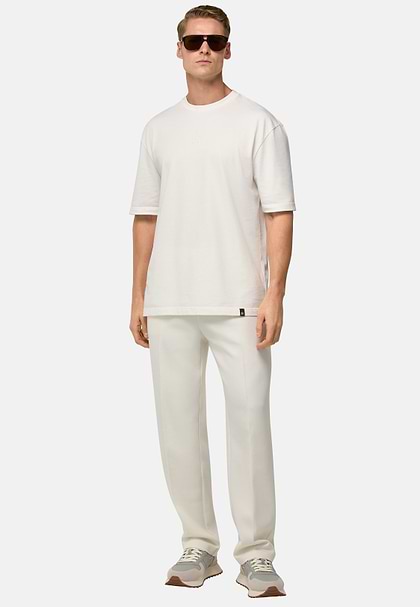 Cotton Blend Fleece Trousers, Cream, hi-res