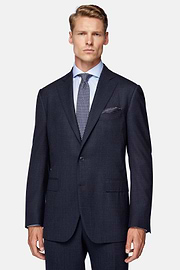 Navy Blue Micro Patterned Suit In Stretch Wool, Navy blue, hi-res