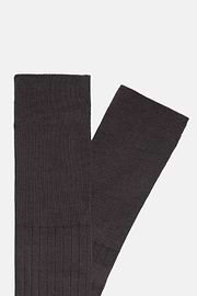 Ribbed Cotton Lisle Socks, Dark Grey, hi-res